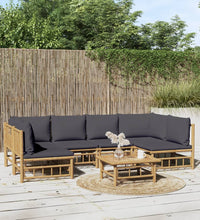 7-tlg. Garten-Lounge-Set mit Dunkelgrauen Kissen Bambus