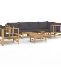 7-tlg. Garten-Lounge-Set mit Dunkelgrauen Kissen Bambus