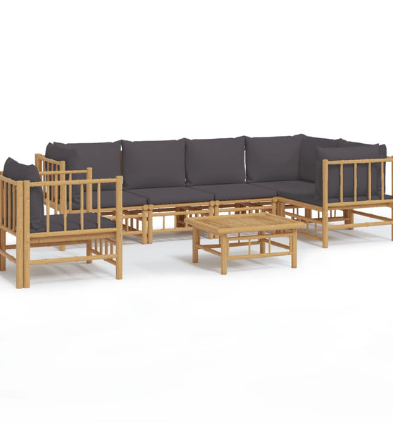 7-tlg. Garten-Lounge-Set mit Dunkelgrauen Kissen Bambus