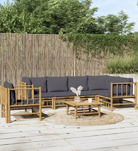 7-tlg. Garten-Lounge-Set mit Dunkelgrauen Kissen Bambus