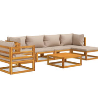 7-tlg. Garten-Lounge-Set mit Taupe Kissen Massivholz