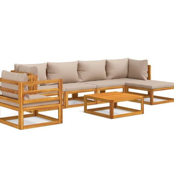 7-tlg. Garten-Lounge-Set mit Taupe Kissen Massivholz