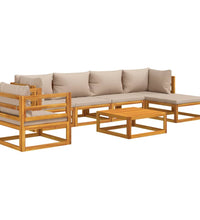 7-tlg. Garten-Lounge-Set mit Taupe Kissen Massivholz