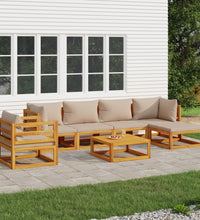 7-tlg. Garten-Lounge-Set mit Taupe Kissen Massivholz