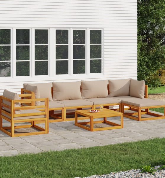 7-tlg. Garten-Lounge-Set mit Taupe Kissen Massivholz