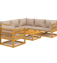 7-tlg. Garten-Lounge-Set mit Taupe Kissen Massivholz