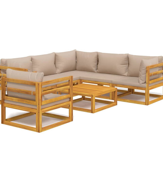 7-tlg. Garten-Lounge-Set mit Taupe Kissen Massivholz