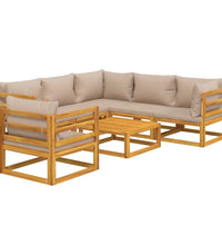 7-tlg. Garten-Lounge-Set mit Taupe Kissen Massivholz