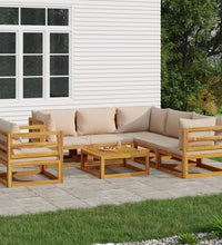 7-tlg. Garten-Lounge-Set mit Taupe Kissen Massivholz