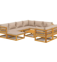 10-tlg. Garten-Lounge-Set mit Taupe Kissen Massivholz