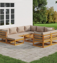 10-tlg. Garten-Lounge-Set mit Taupe Kissen Massivholz