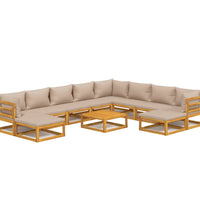 11-tlg. Garten-Lounge-Set mit Taupe Kissen Massivholz