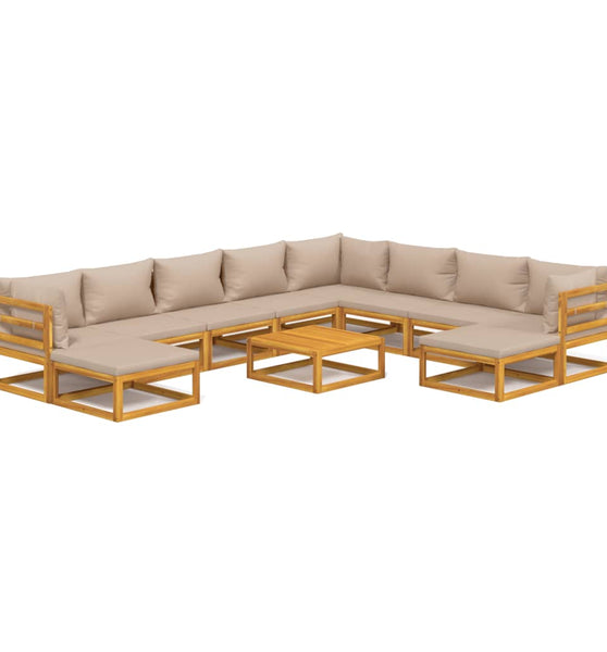 11-tlg. Garten-Lounge-Set mit Taupe Kissen Massivholz