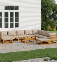 11-tlg. Garten-Lounge-Set mit Taupe Kissen Massivholz
