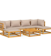 7-tlg. Garten-Lounge-Set mit Taupe Kissen Massivholz