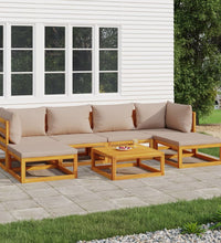 7-tlg. Garten-Lounge-Set mit Taupe Kissen Massivholz