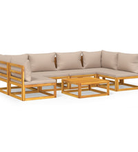 7-tlg. Garten-Lounge-Set mit Taupe Kissen Massivholz