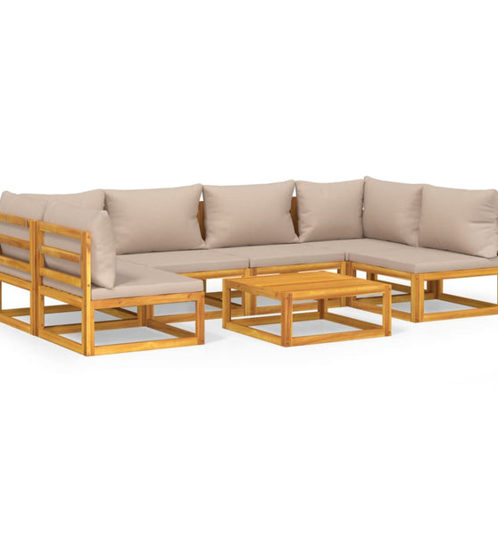 7-tlg. Garten-Lounge-Set mit Taupe Kissen Massivholz