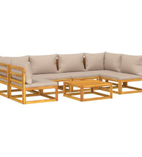7-tlg. Garten-Lounge-Set mit Taupe Kissen Massivholz