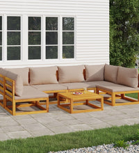 7-tlg. Garten-Lounge-Set mit Taupe Kissen Massivholz