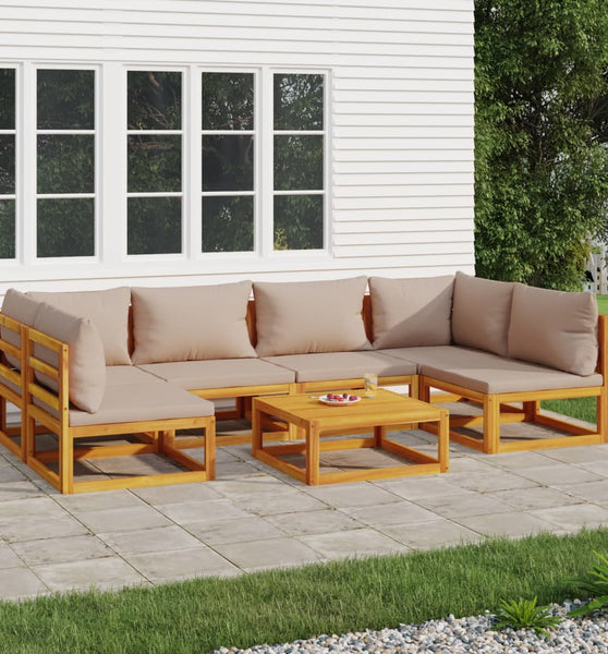 7-tlg. Garten-Lounge-Set mit Taupe Kissen Massivholz