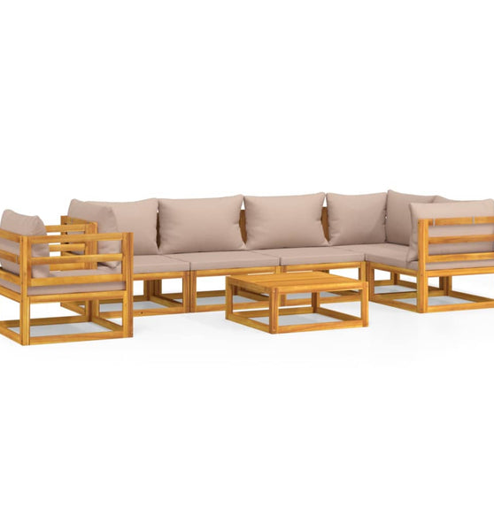 7-tlg. Garten-Lounge-Set mit Taupe Kissen Massivholz