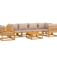 7-tlg. Garten-Lounge-Set mit Taupe Kissen Massivholz