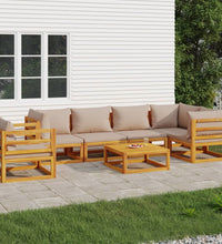 7-tlg. Garten-Lounge-Set mit Taupe Kissen Massivholz