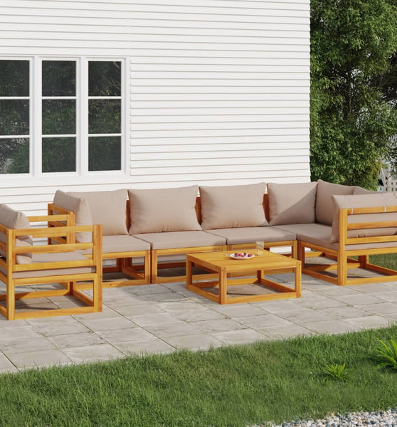 7-tlg. Garten-Lounge-Set mit Taupe Kissen Massivholz