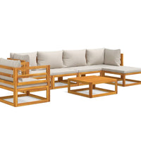 7-tlg. Garten-Lounge-Set mit Hellgrauen Kissen Massivholz