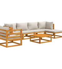 7-tlg. Garten-Lounge-Set mit Hellgrauen Kissen Massivholz