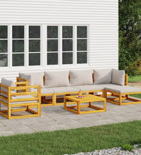 7-tlg. Garten-Lounge-Set mit Hellgrauen Kissen Massivholz