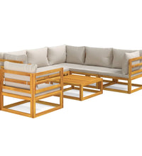 7-tlg. Garten-Lounge-Set mit Hellgrauen Kissen Massivholz