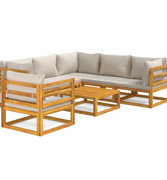 7-tlg. Garten-Lounge-Set mit Hellgrauen Kissen Massivholz
