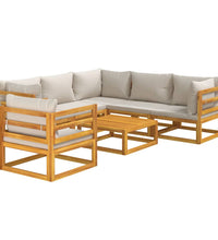 7-tlg. Garten-Lounge-Set mit Hellgrauen Kissen Massivholz