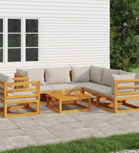 7-tlg. Garten-Lounge-Set mit Hellgrauen Kissen Massivholz