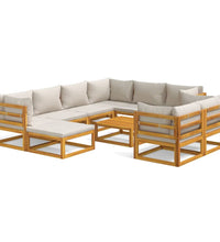 10-tlg. Garten-Lounge-Set mit Hellgrauen Kissen Massivholz