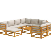 10-tlg. Garten-Lounge-Set mit Hellgrauen Kissen Massivholz
