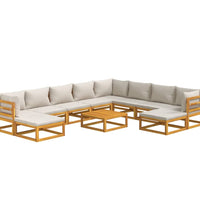 11-tlg. Garten-Lounge-Set mit Hellgrauen Kissen Massivholz