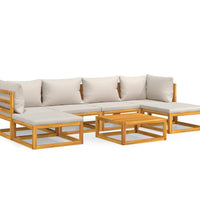 7-tlg. Garten-Lounge-Set mit Hellgrauen Kissen Massivholz