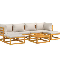 7-tlg. Garten-Lounge-Set mit Hellgrauen Kissen Massivholz