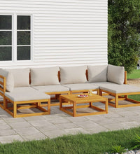 7-tlg. Garten-Lounge-Set mit Hellgrauen Kissen Massivholz
