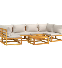 7-tlg. Garten-Lounge-Set mit Hellgrauen Kissen Massivholz