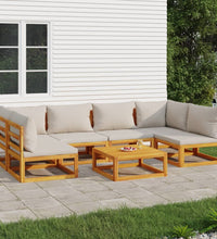 7-tlg. Garten-Lounge-Set mit Hellgrauen Kissen Massivholz