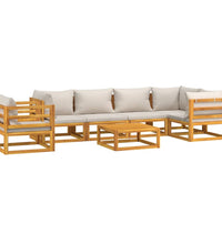 7-tlg. Garten-Lounge-Set mit Hellgrauen Kissen Massivholz