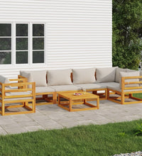 7-tlg. Garten-Lounge-Set mit Hellgrauen Kissen Massivholz