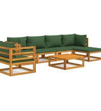 7-tlg. Garten-Lounge-Set mit Grünen Kissen Massivholz