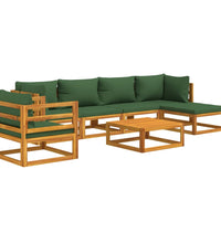 7-tlg. Garten-Lounge-Set mit Grünen Kissen Massivholz