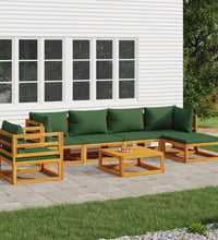 7-tlg. Garten-Lounge-Set mit Grünen Kissen Massivholz