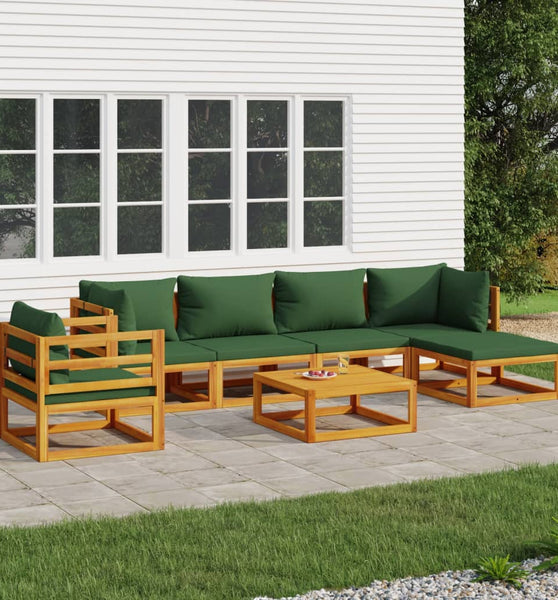 7-tlg. Garten-Lounge-Set mit Grünen Kissen Massivholz